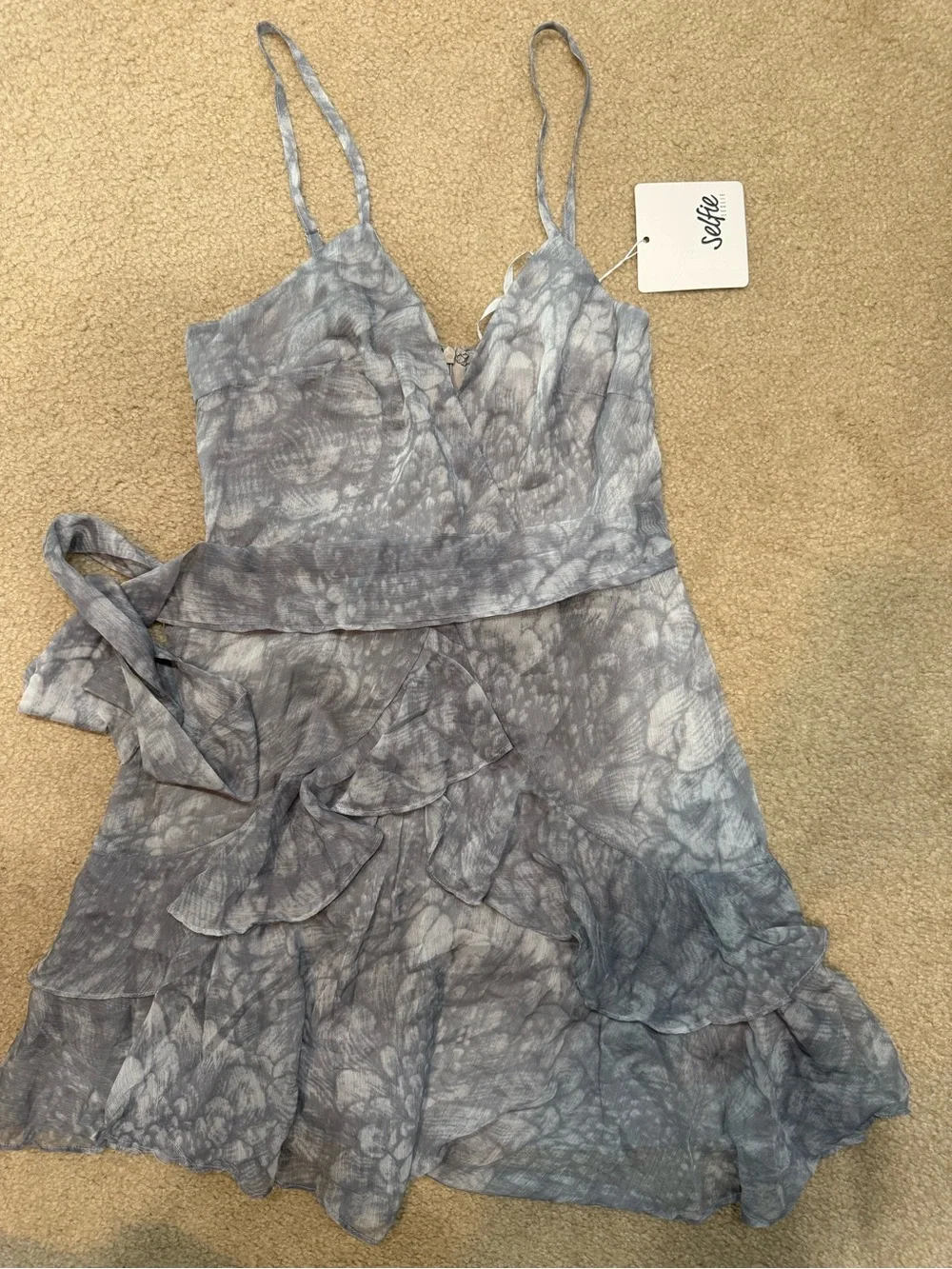 Selfie Leslie Gray Tie-Dye Ruffle Sundress